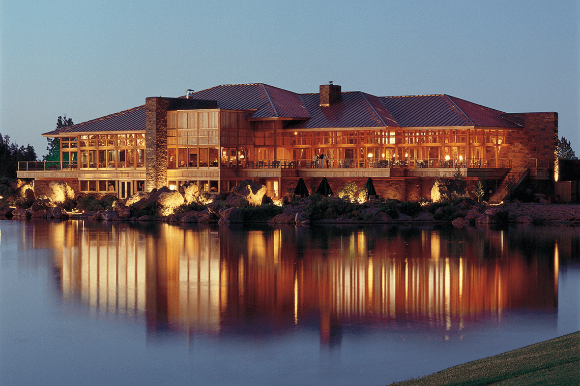 clubhouse lights reflected on the water